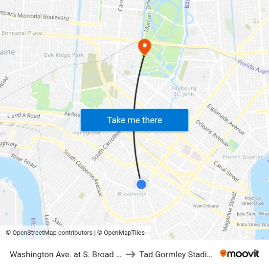 Washington Ave. at S. Broad St. to Tad Gormley Stadium map
