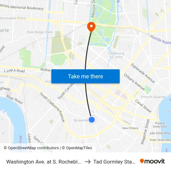 Washington Ave. at S. Rocheblave St. to Tad Gormley Stadium map