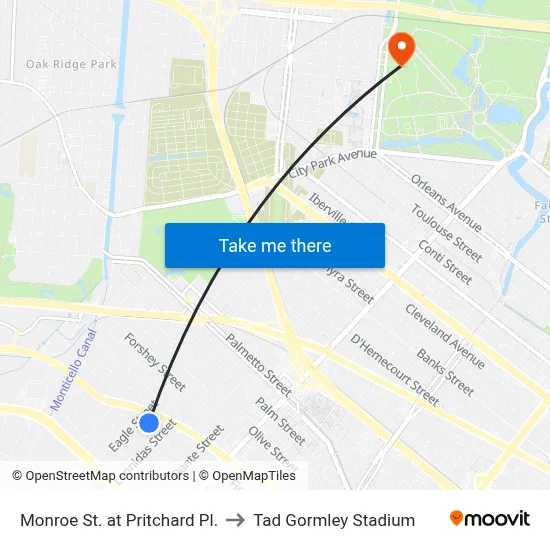 Monroe St. at Pritchard Pl. to Tad Gormley Stadium map