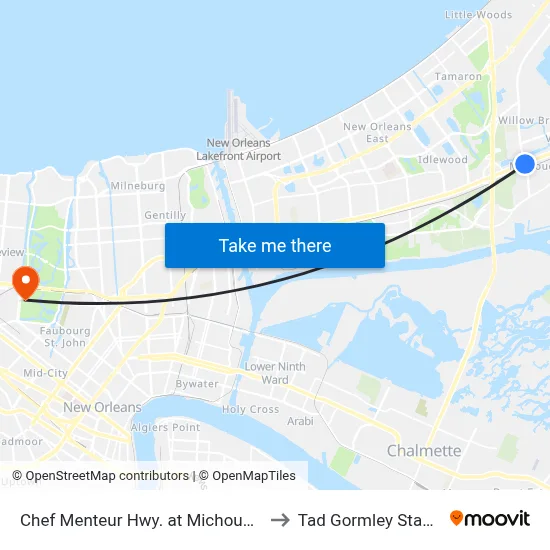 Chef Menteur Hwy. at Michoud Blvd. to Tad Gormley Stadium map