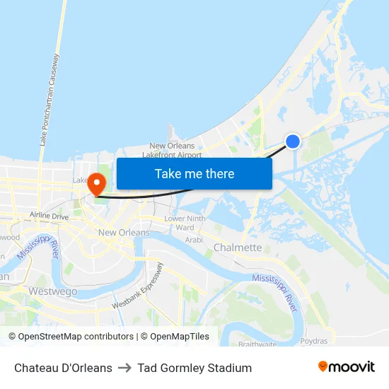 Chateau D'Orleans to Tad Gormley Stadium map