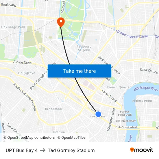 UPT Bus Bay 4 to Tad Gormley Stadium map