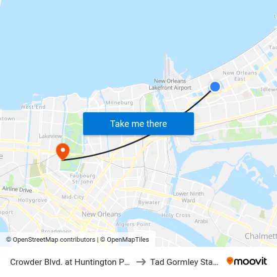 Crowder Blvd. at Huntington Park Dr. to Tad Gormley Stadium map