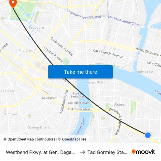 Westbend Pkwy. at Gen. Degaulle Dr. to Tad Gormley Stadium map