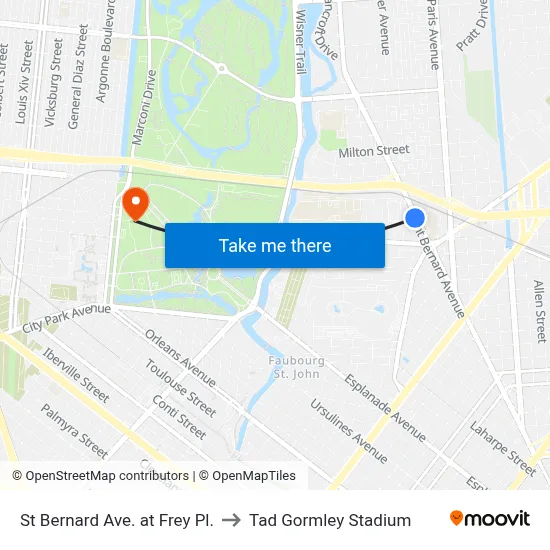 St Bernard Ave. at Frey Pl. to Tad Gormley Stadium map