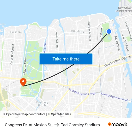 Congress Dr. at Mexico St. to Tad Gormley Stadium map