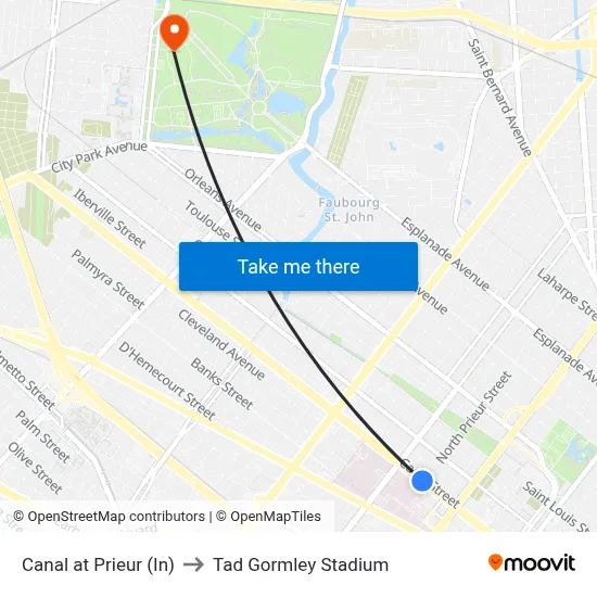 Canal at Prieur (In) to Tad Gormley Stadium map