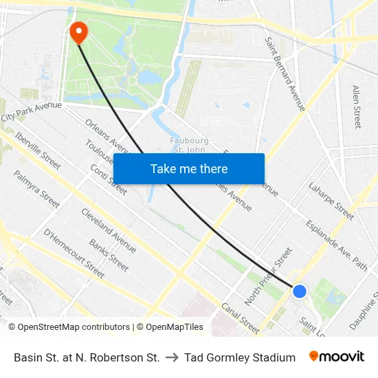 Basin St. at N. Robertson St. to Tad Gormley Stadium map
