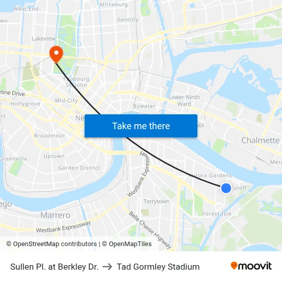 Sullen Pl. at Berkley Dr. to Tad Gormley Stadium map