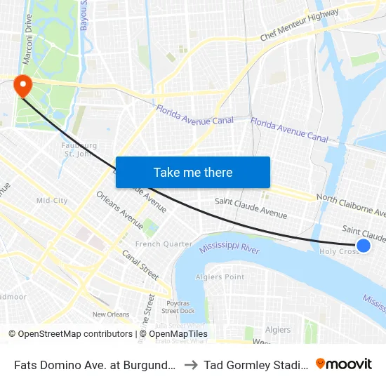 Fats Domino Ave. at Burgundy St. to Tad Gormley Stadium map