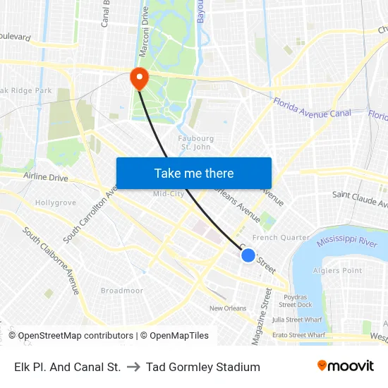 Elk Pl. And Canal St. to Tad Gormley Stadium map