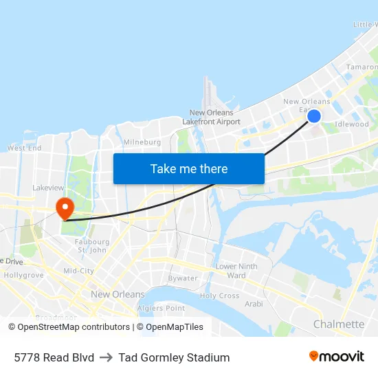 5778 Read Blvd to Tad Gormley Stadium map