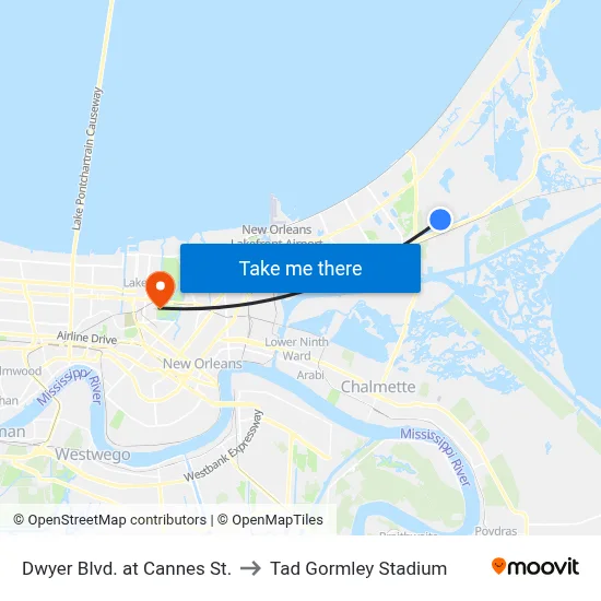 Dwyer Blvd. at Cannes St. to Tad Gormley Stadium map