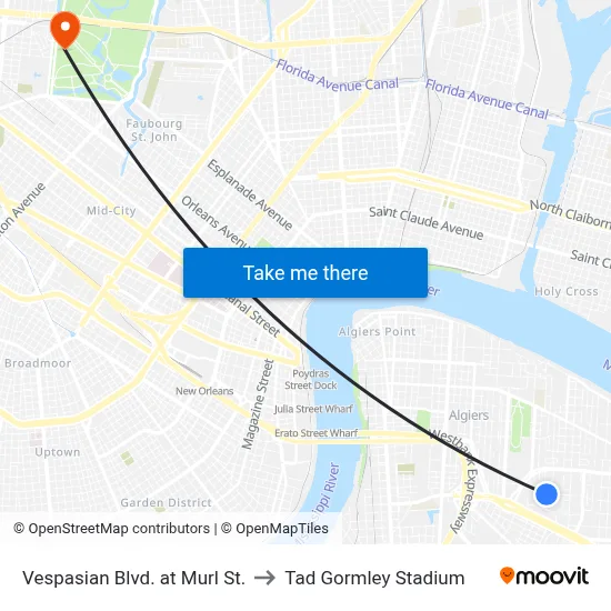 Vespasian Blvd. at Murl St. to Tad Gormley Stadium map