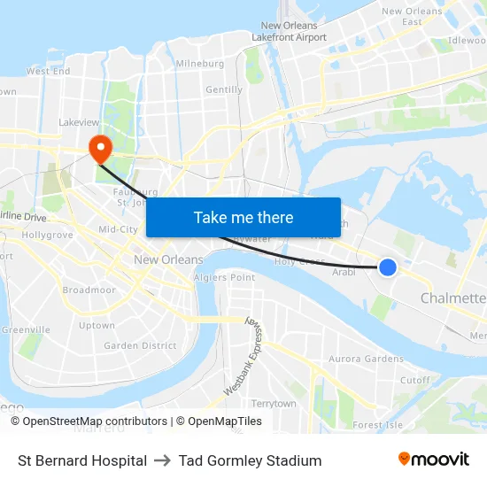 St Bernard Hospital to Tad Gormley Stadium map