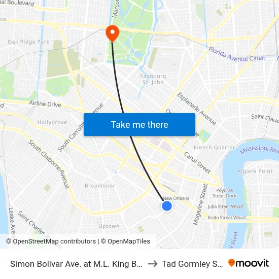 Simon Bolivar Ave. at M.L. King Blvd. (Farside) to Tad Gormley Stadium map