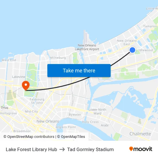 Lake Forest Library Hub to Tad Gormley Stadium map