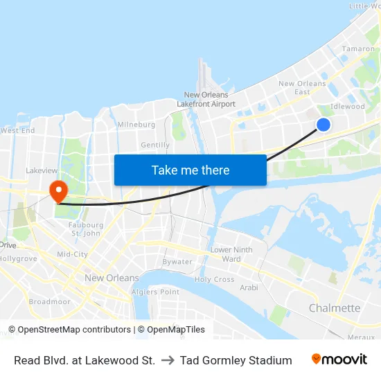 Read Blvd. at Lakewood St. to Tad Gormley Stadium map