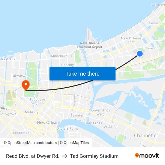 Read Blvd. at Dwyer Rd. to Tad Gormley Stadium map