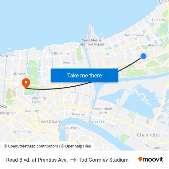 Read Blvd. at Prentiss Ave. to Tad Gormley Stadium map