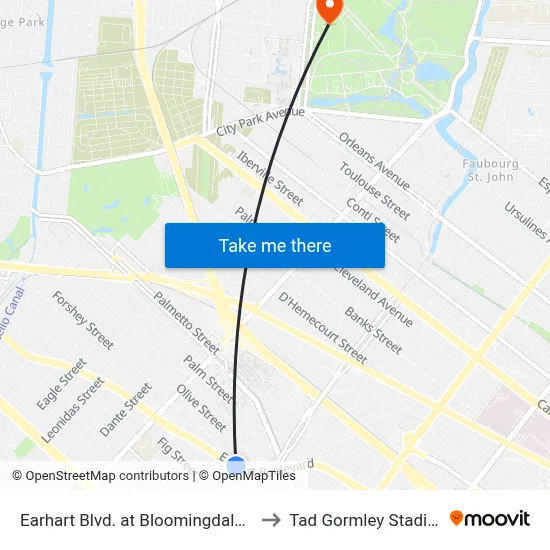 Earhart Blvd. at Bloomingdale Ct. to Tad Gormley Stadium map