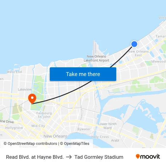 Read Blvd. at Hayne Blvd. to Tad Gormley Stadium map