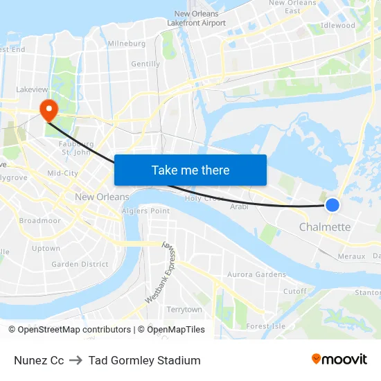 Nunez Cc to Tad Gormley Stadium map
