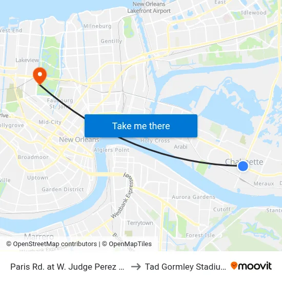Paris Rd. at W. Judge Perez Dr. to Tad Gormley Stadium map