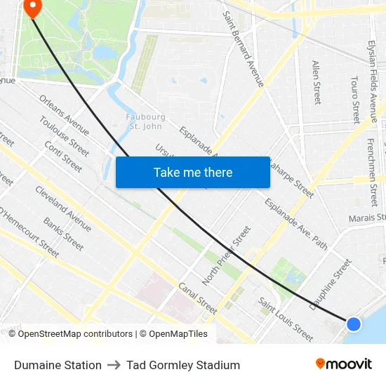 Dumaine Station to Tad Gormley Stadium map