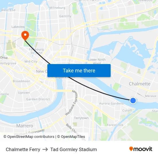 Chalmette Ferry to Tad Gormley Stadium map