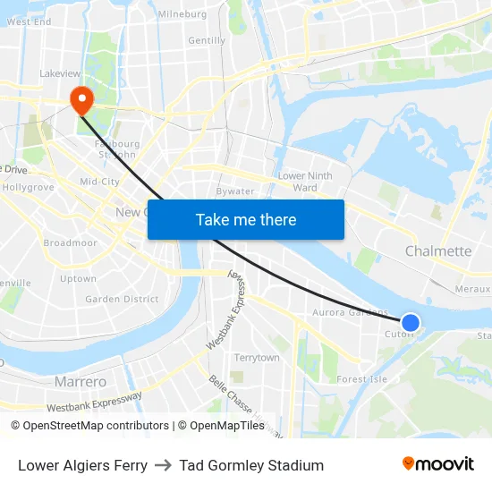 Lower Algiers Ferry to Tad Gormley Stadium map