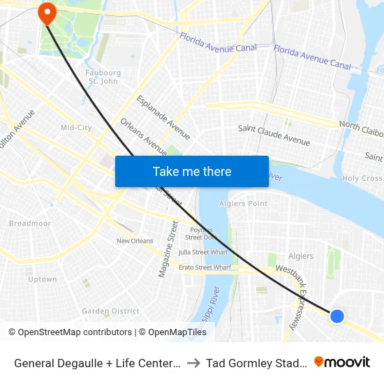 General Degaulle + Life Center Blvd to Tad Gormley Stadium map