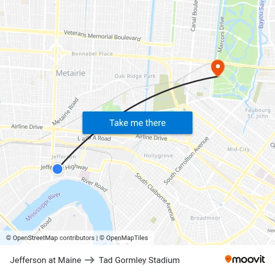 Jefferson at Maine to Tad Gormley Stadium map