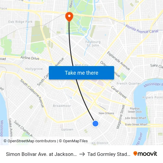 Simon Bolivar Ave. at Jackson Ave. to Tad Gormley Stadium map