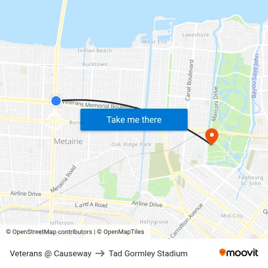 Veterans @ Causeway to Tad Gormley Stadium map