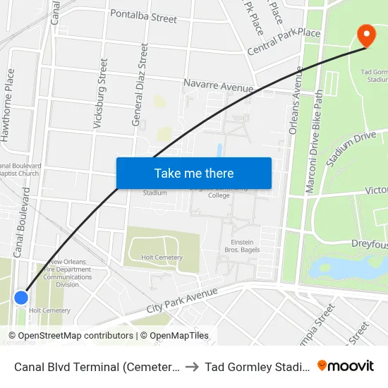 Canal Blvd Terminal (Cemeteries) to Tad Gormley Stadium map