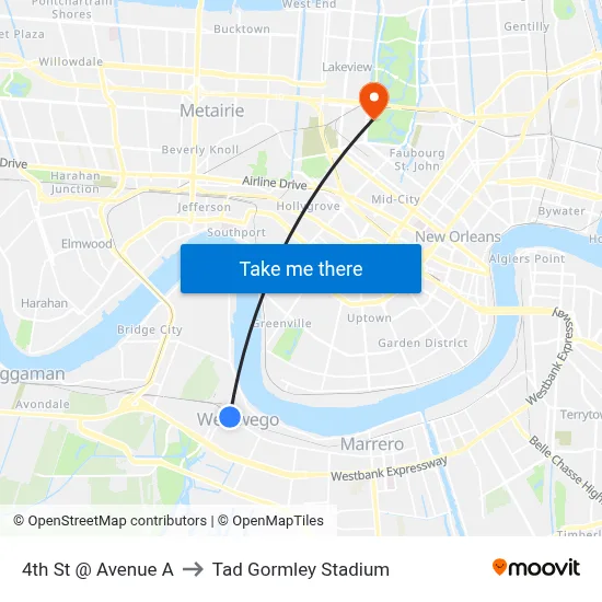 4th St @ Avenue A to Tad Gormley Stadium map