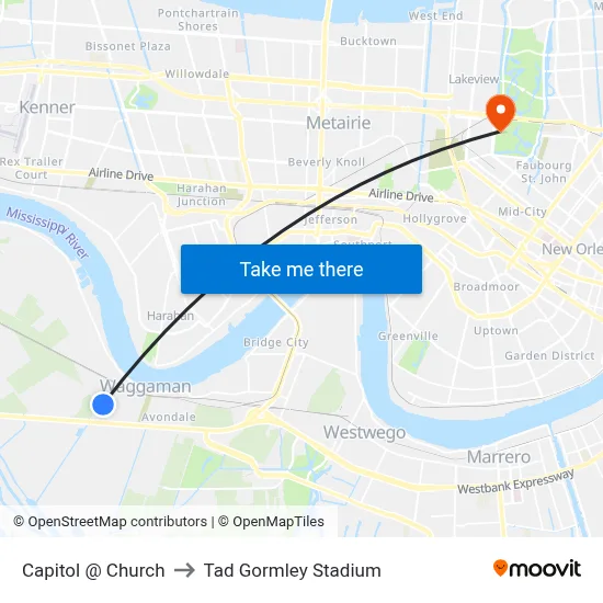 Capitol @ Church to Tad Gormley Stadium map