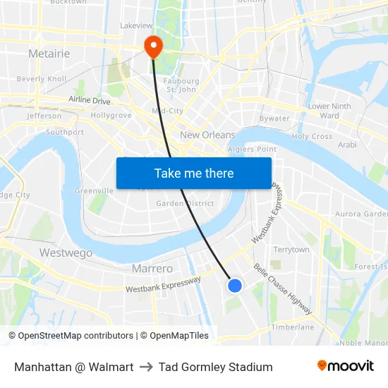 Manhattan @ Walmart to Tad Gormley Stadium map