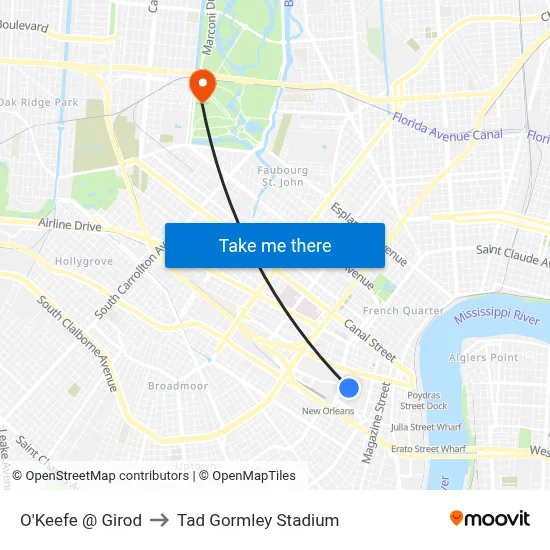 O'Keefe @ Girod to Tad Gormley Stadium map