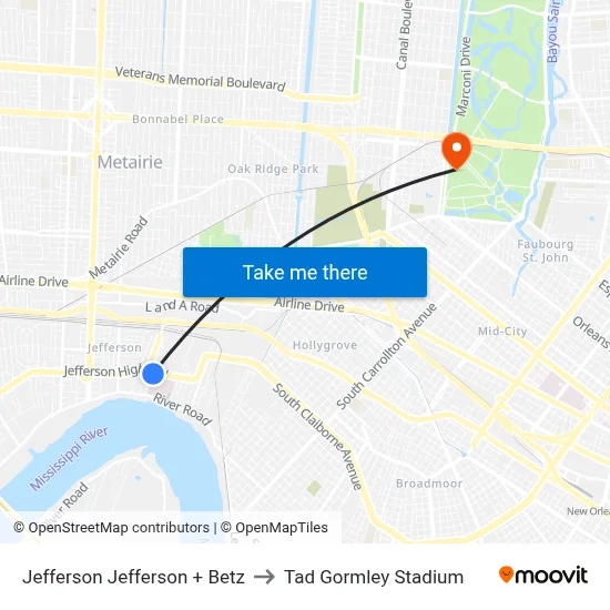 Jefferson Jefferson + Betz to Tad Gormley Stadium map