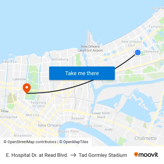 E. Hospital Dr. at Read Blvd. to Tad Gormley Stadium map