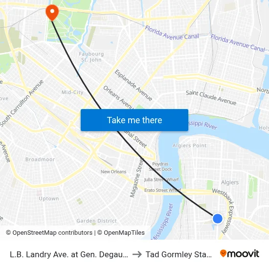 L.B. Landry Ave. at Gen. Degaulle Dr. to Tad Gormley Stadium map