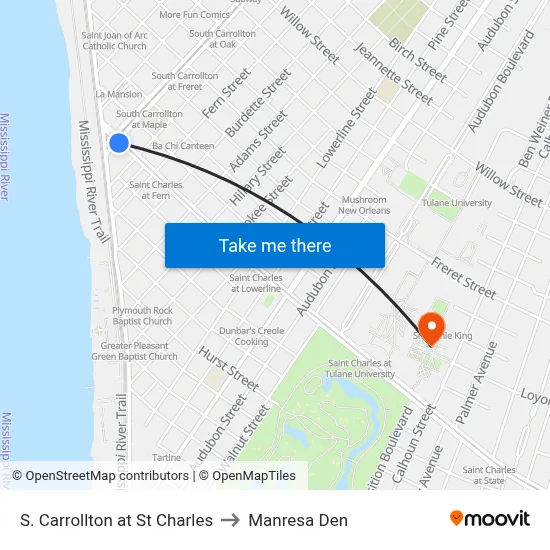 S. Carrollton at St Charles to Manresa Den map