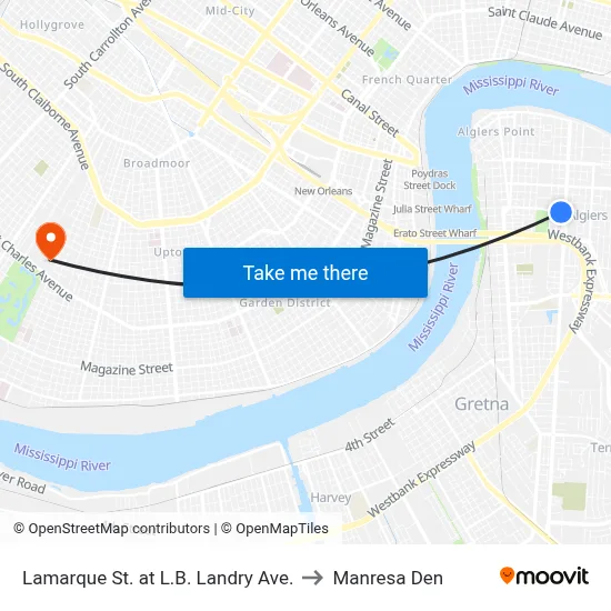 Lamarque St. at L.B. Landry Ave. to Manresa Den map