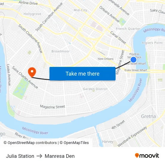 Julia Station to Manresa Den map