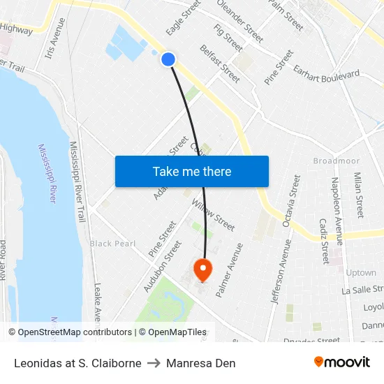 Leonidas at S. Claiborne to Manresa Den map