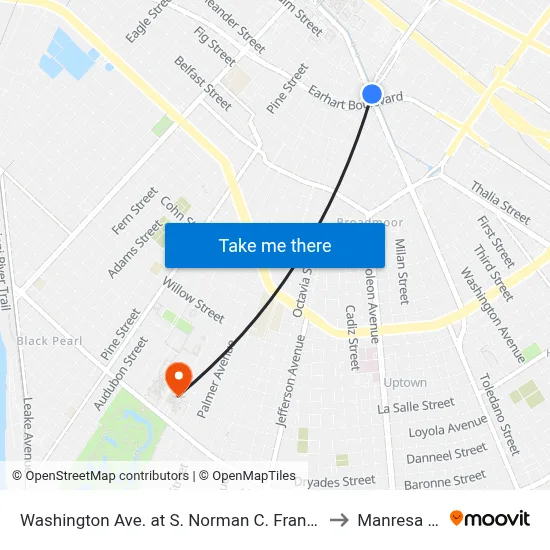 Washington Ave. at S. Norman C. Francis Pkwy. to Manresa Den map