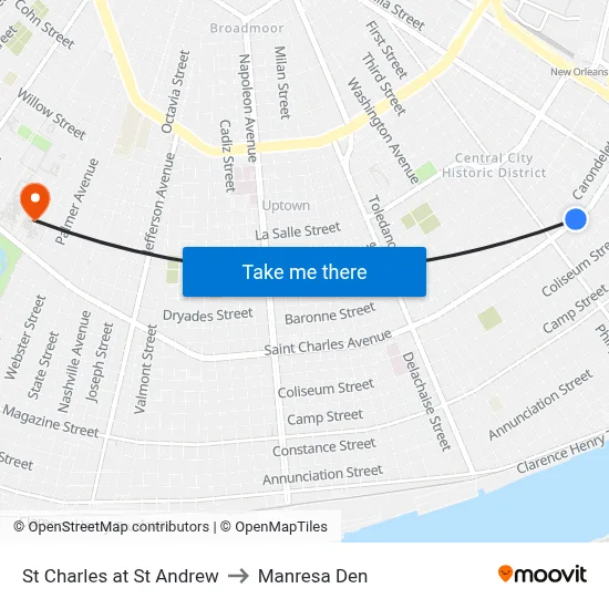 St Charles at St Andrew to Manresa Den map