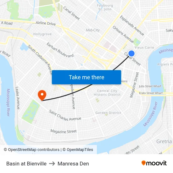 Basin at Bienville to Manresa Den map
